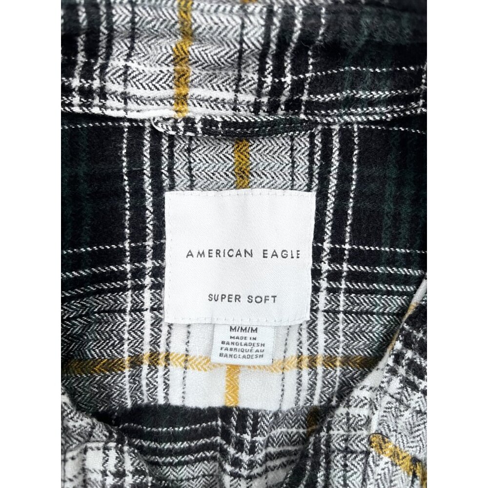 Women's American Eagle Super Soft Black Yellow Plaid Button Down Top Size M - Picture 3 of 8